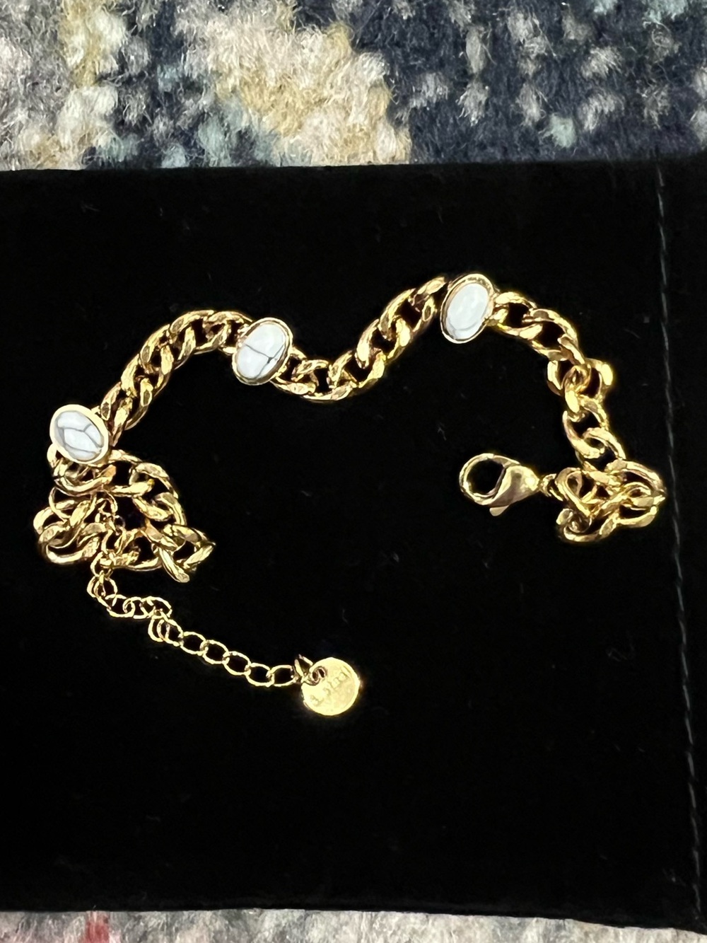 Gold Chain Bracelet with White Marble Accents